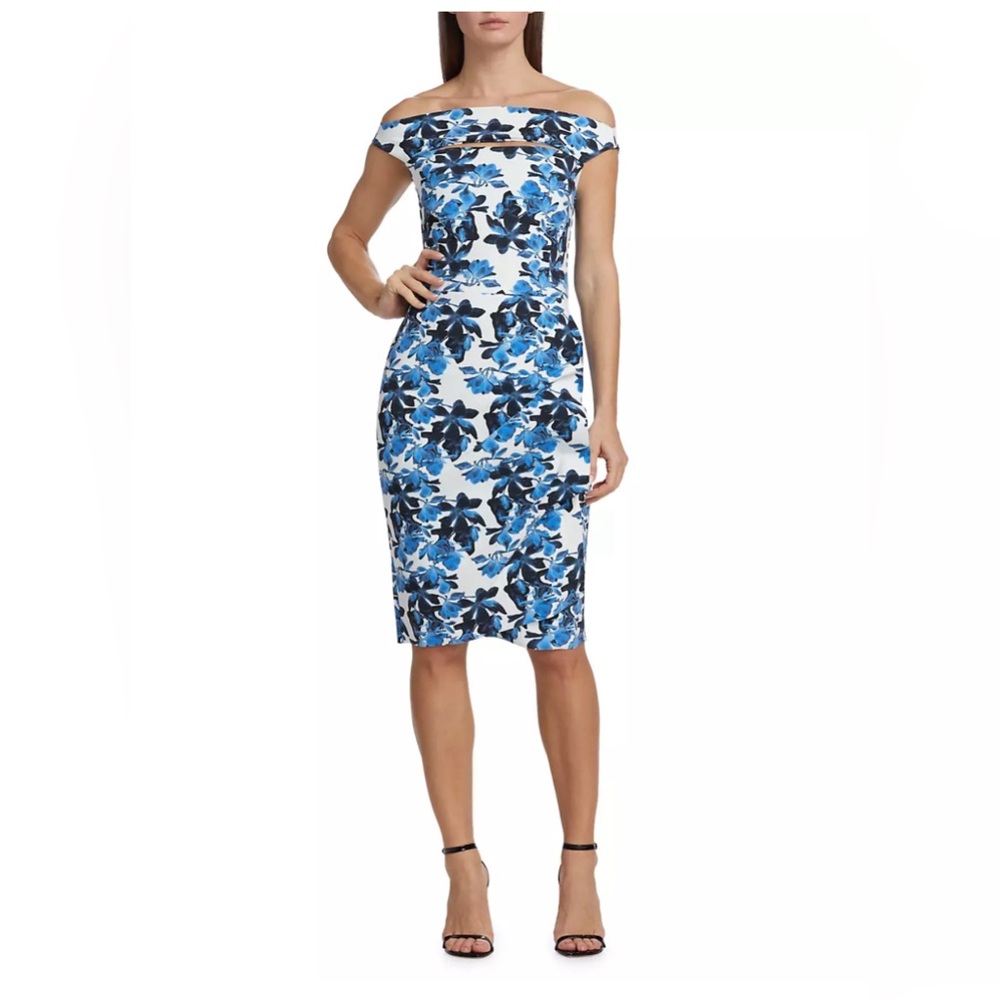 Chiara Boni Melania cocktail dress - Magnolia Blue on White - size 8 - BNWT